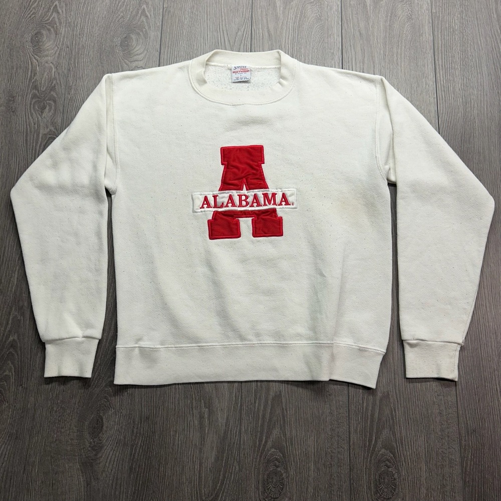 Vintage Alabama Crimson Tide Sweatshirt Large White Heavyweight 90s USA Santee